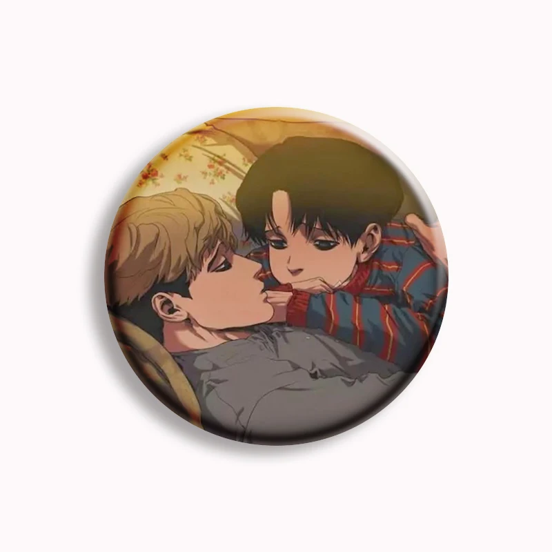 Pin coreano Manhwa Killing Stalking Button, Broche Anime Cartoon Yoonbum e Sangwoo, Acessórios para Badge Bag, Presente para Fãs e Amigos, 58mm