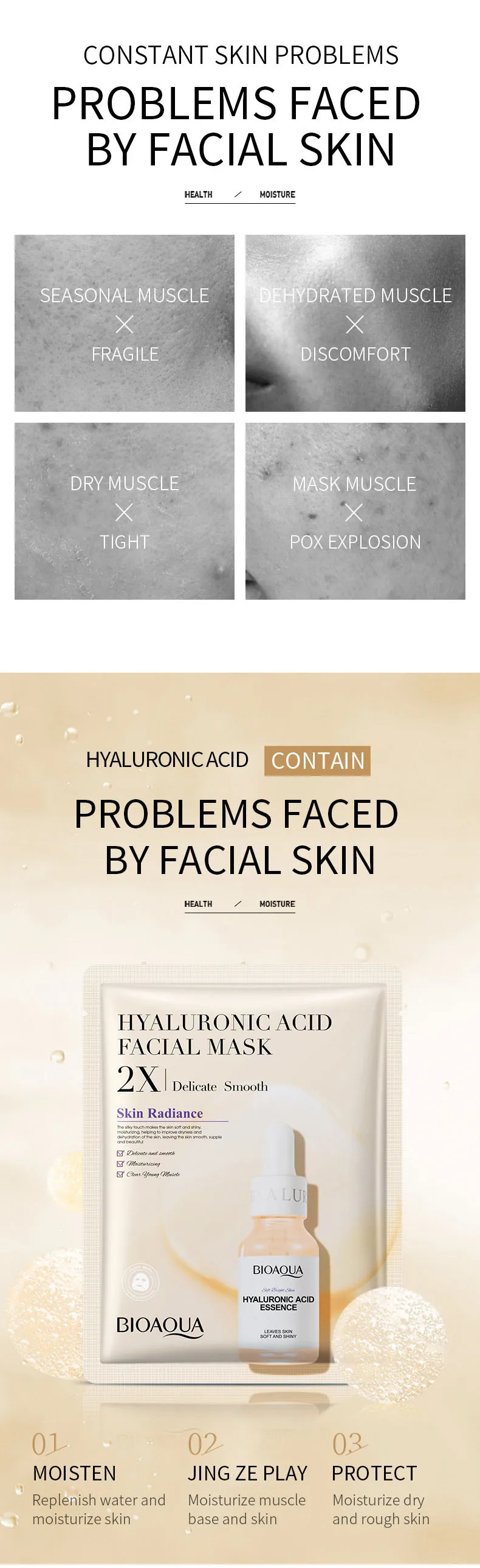 20 Stück BIOAOUA Centella Kollagen Gesichtsmaske Feuchtigkeitsspendende Erfrischende Tuchmasken Hyaluronsäure Gesichtsmaske Hautpflegeprodukte – Detail 7