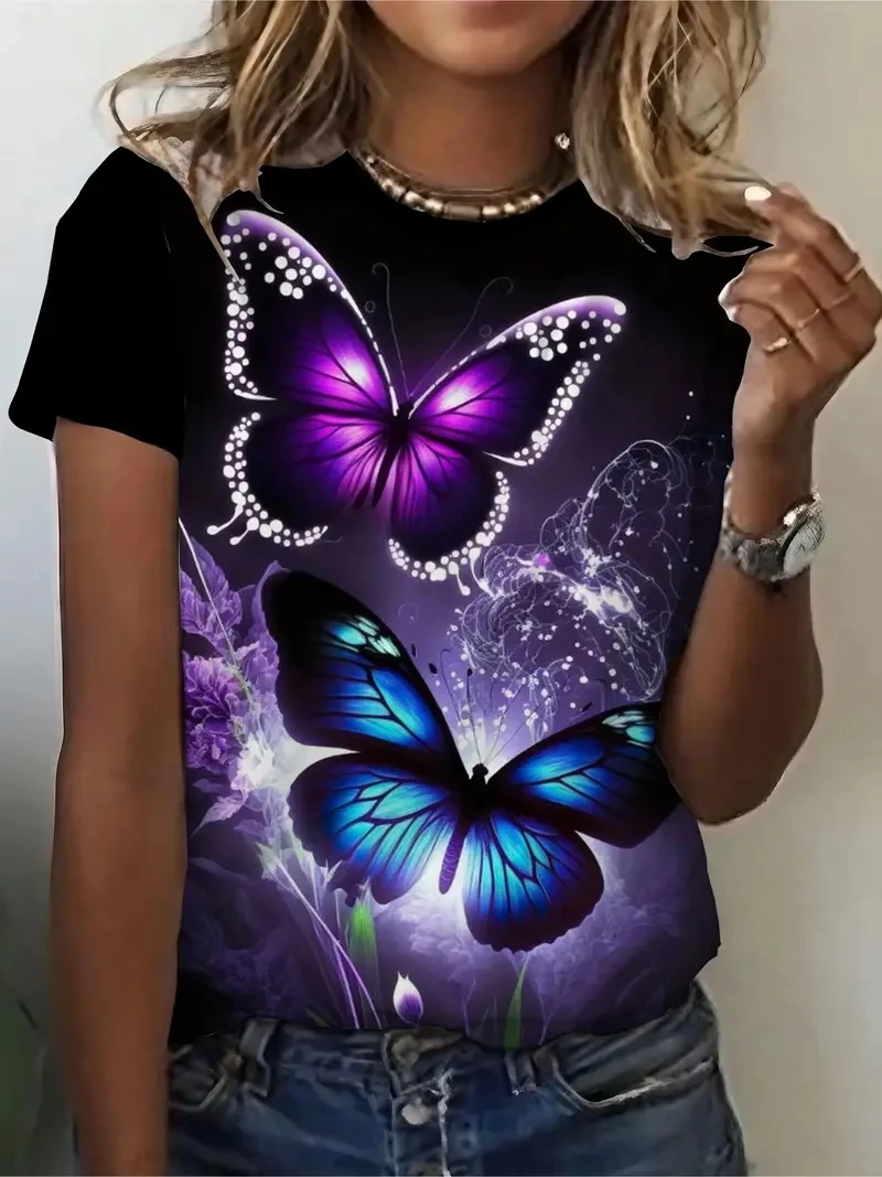 

Женская футболка больших размеров с 3D принтом бабочки и короткими рукавами, свободная и повседневная, мягкая, удобная и дышащая, для занятий спортом на открытом воздухе