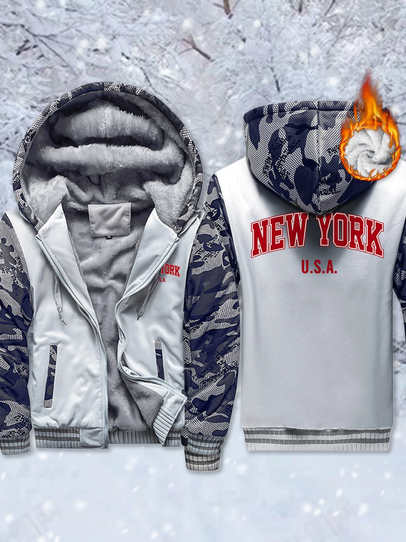

New York Usa Pattern Soft Winter Jackets Man Comfy Thicken Veste Warm Basics Outwear Fleece Zip-Up Tops Oversized Street Clothes