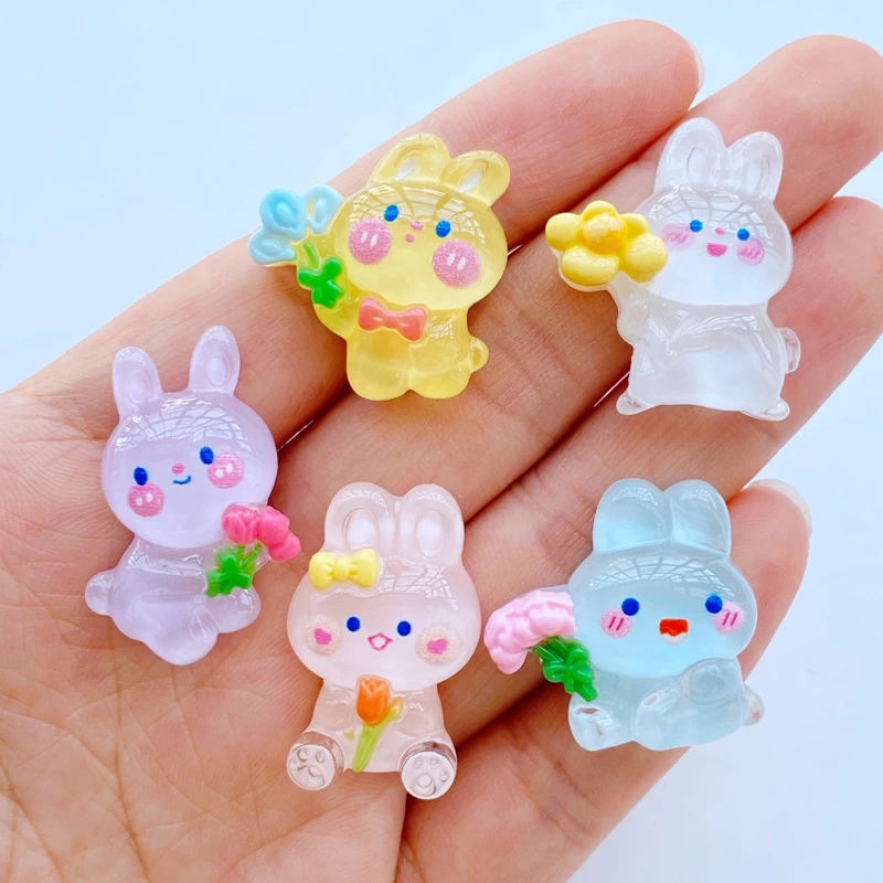 10Pcs New Cute Mini Cartoon Rabbit Series Flat Back Resin Cabochons Scrapbooking DIY Jewelry Craft Decoration Accessorie