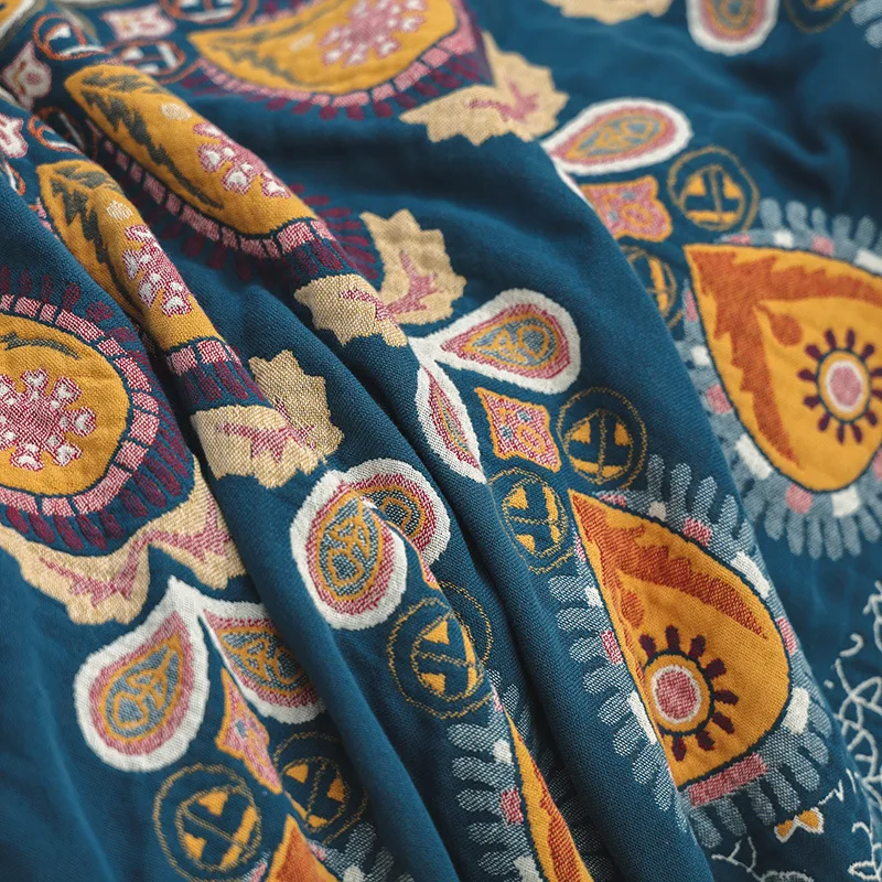 Zomer Bloemenprint Handdoek Deken Katoenen Sofa Sprei 200*230 Dubbelzijdig Garen Geverfd Jacquard Voor Thuisreizen Picknick