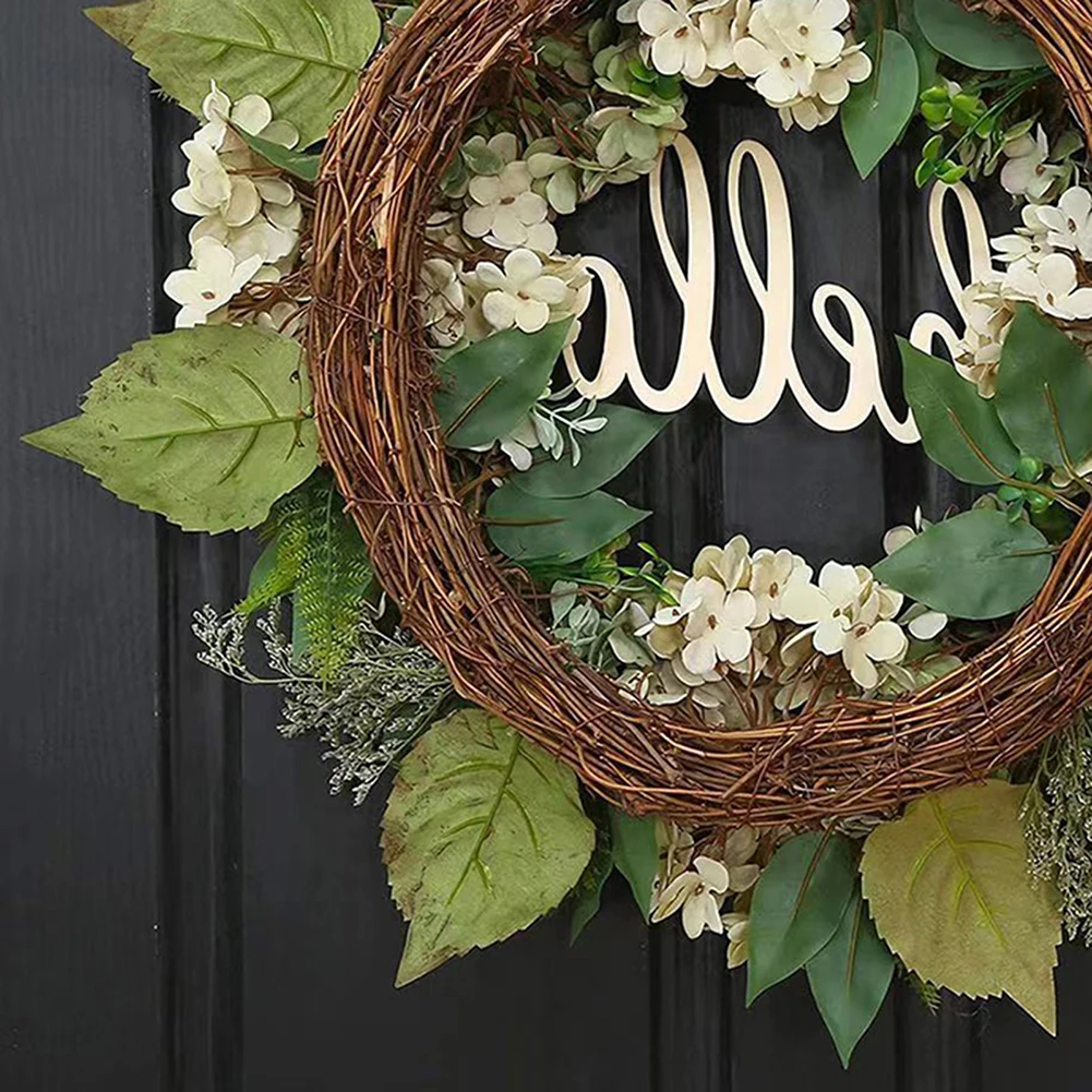 40cm Artificial Hydrangea Wreath Home Garland Front Door Decoration Wall Background Christmas Decor Hello Wreath Outdoor Decor ﻿