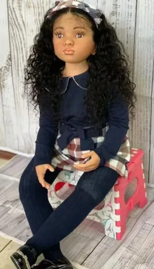 42in Toddler Girl Reborn Doll Tanned Skin Tone Painted African Hand-Rooted Hair Toy