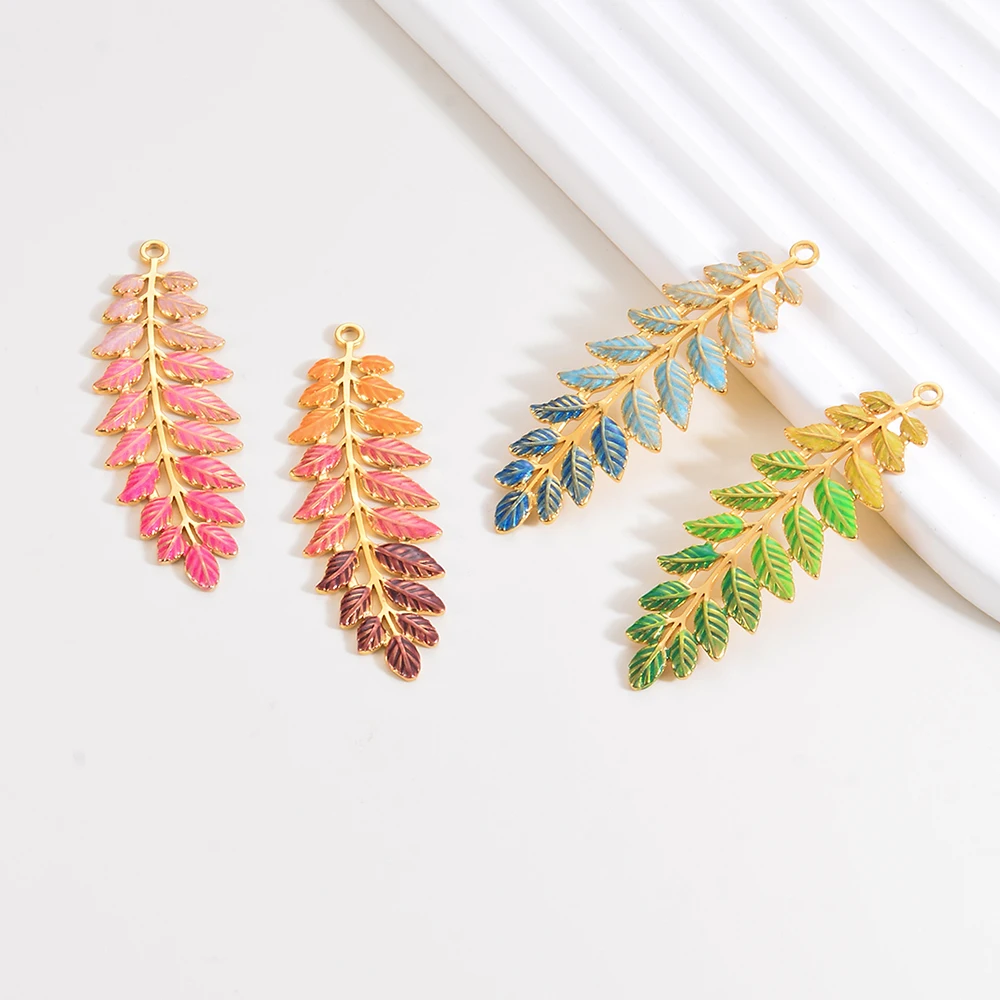 

3pcs/Lot Enamel Leaf Branch Charm Long Stainless Steel for DIY Handmade Wedding Jewelry Components Making Wholesale