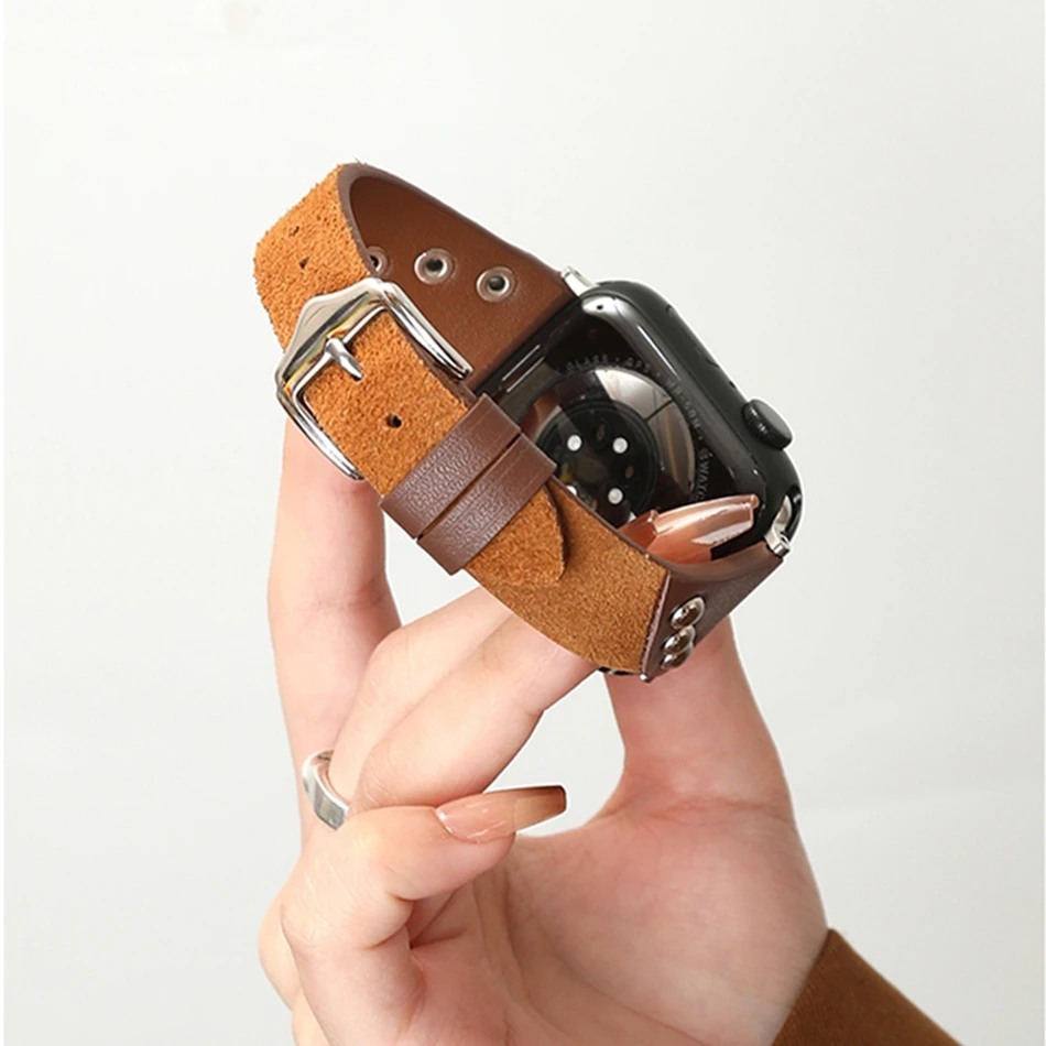 Retro Leather Strap For Apple Watch Band Ultra 49mm 45mm 44mm 42mm 38mm 40 41mm Metal Stud Bracelet Iwatch Series 9 8 7 6 SE 5 4