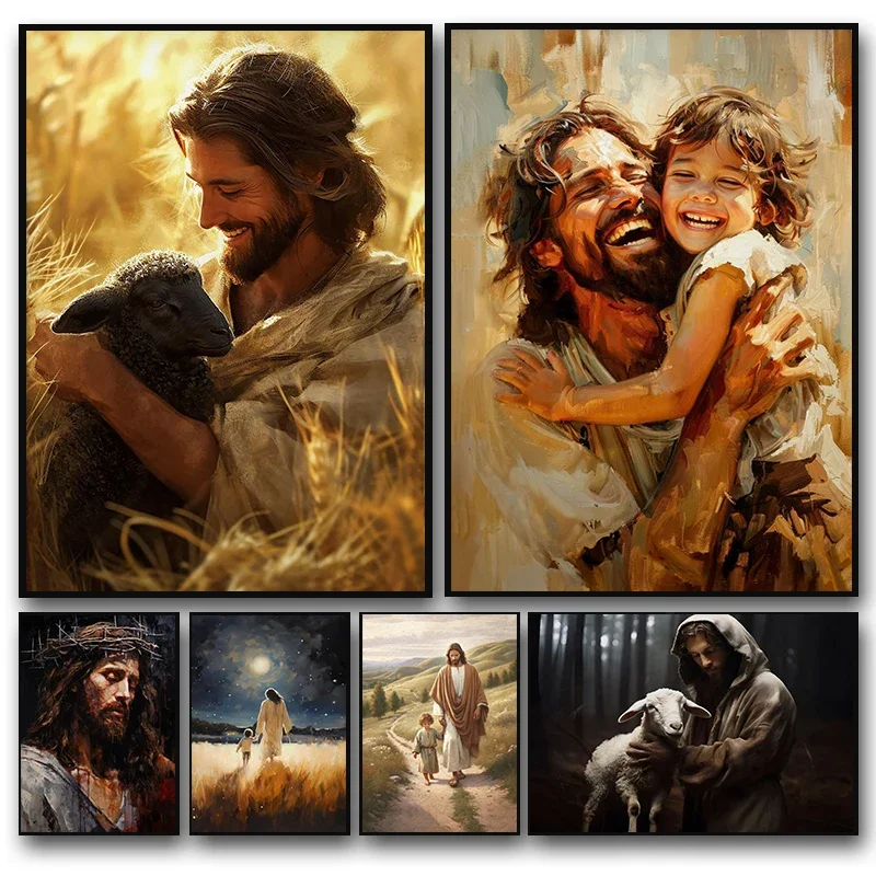 Classic Jesus Christ Walking on Water Hand of God Jesus Portrait Retro Poster Canvas Paintings Wall Art Pictures Home Decor