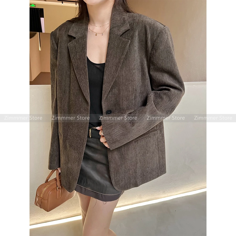 

Fashion Women's 2024 Autumn and Winter Retro Temperament Brown Silhouette Suede Blazer