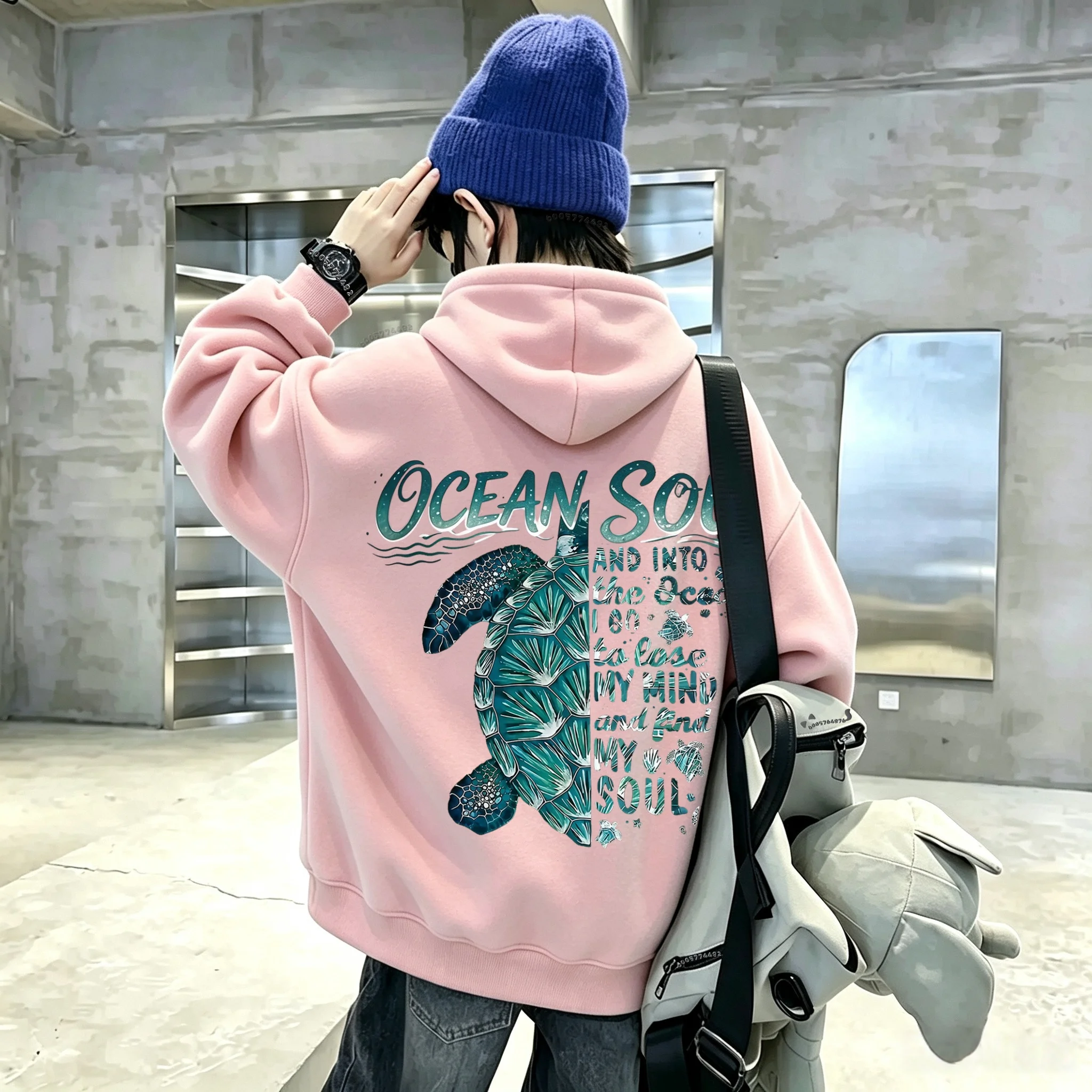 Neuestes Y2K-Kapuzen-Sweatshirt mit Schildkrötenmuster für Jungen und Mädchen. Modischer Pullover-Sweatshirt. – Detail 5