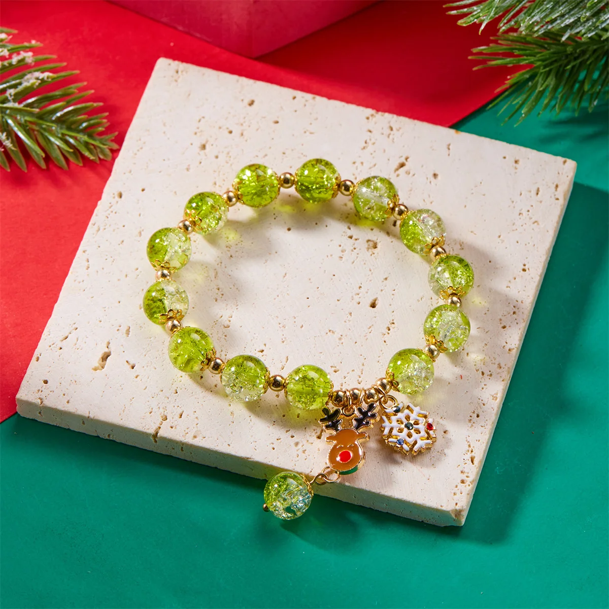 Cartoon Christmas Santa Claus Moon Crystal Beaded Bracelets For Women Men Fashion Xmas Tree Deer Snowflake Wreath Bangle Jewelry