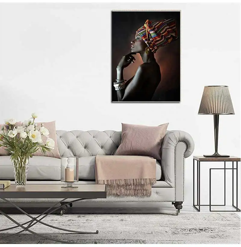 Scandinavian Wall Art Picture for Living Room African Woman Indian Headband Portrait Canvas Painting Posters and Prints