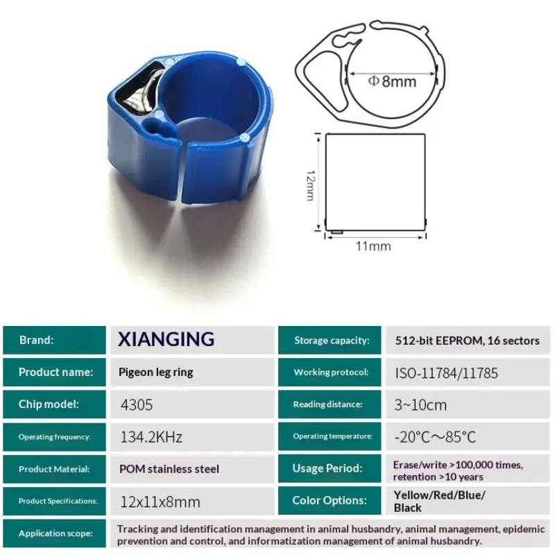 Efficient RFID Pigeon Tags 134.2KHZ EM4305 Chip 5Pcs for Racing Foot Bands