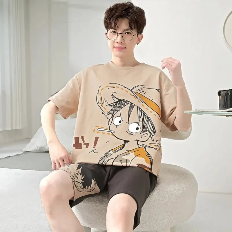 

Anime One Piece Luffy Pajamas Set Soft Comfortable Man Women Sleepwear Cotton Loose Pyjama Suit Loose Home Clothes birthday gift