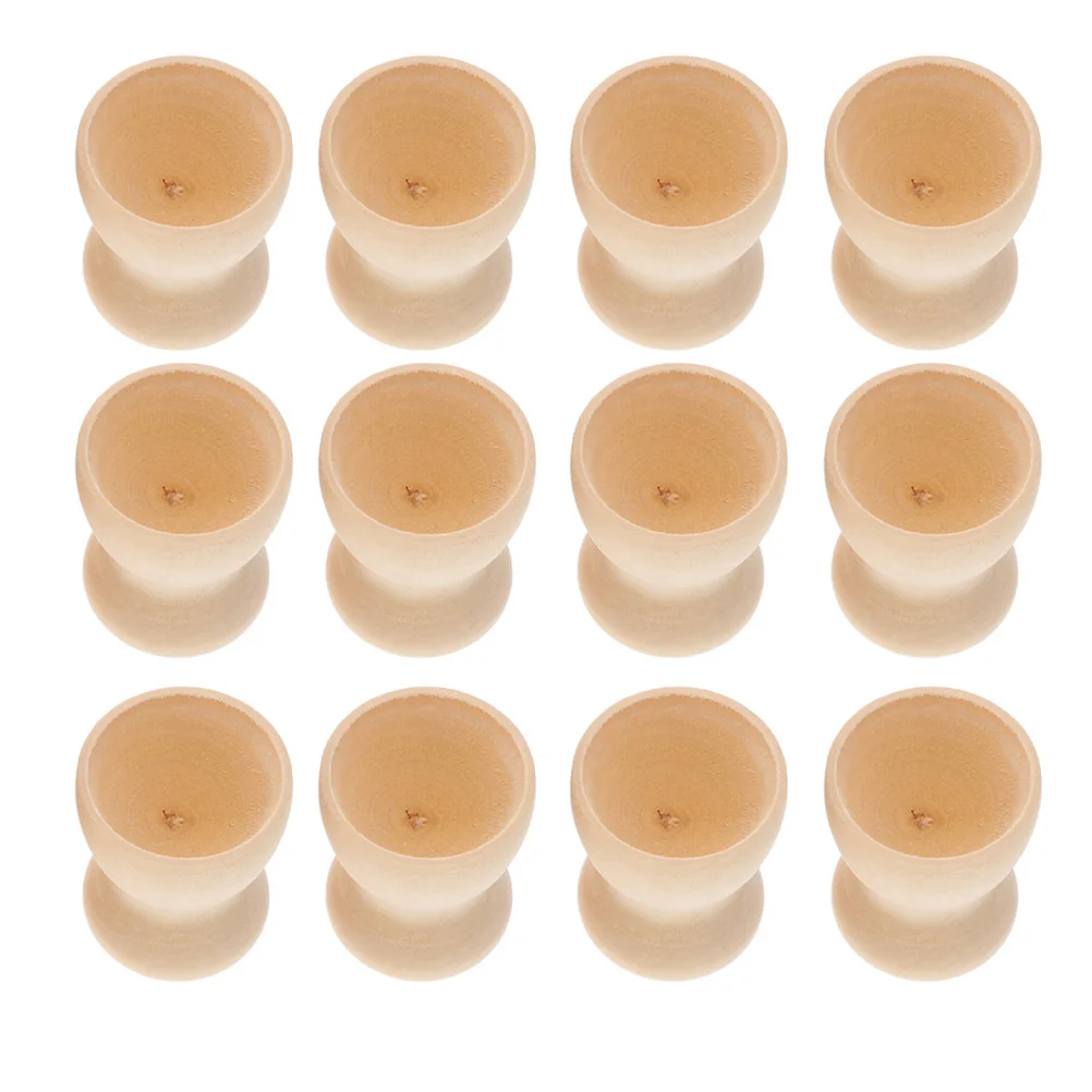 12pcs Wooden Egg Cups Children Diy Holder Graffiti Cup Stand Breakfast Kitchen Dinnerware Set Wood Egg Cup DIY Stand Egg Tray