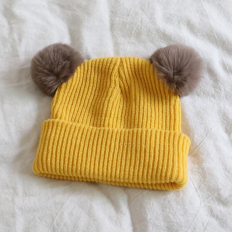 Winter Warm Baby Knitted Hats With Pom Pom Kids Knit Beanie Hats Solid Cute Cartoon Children\'s Hat For Boys Girls Accessories