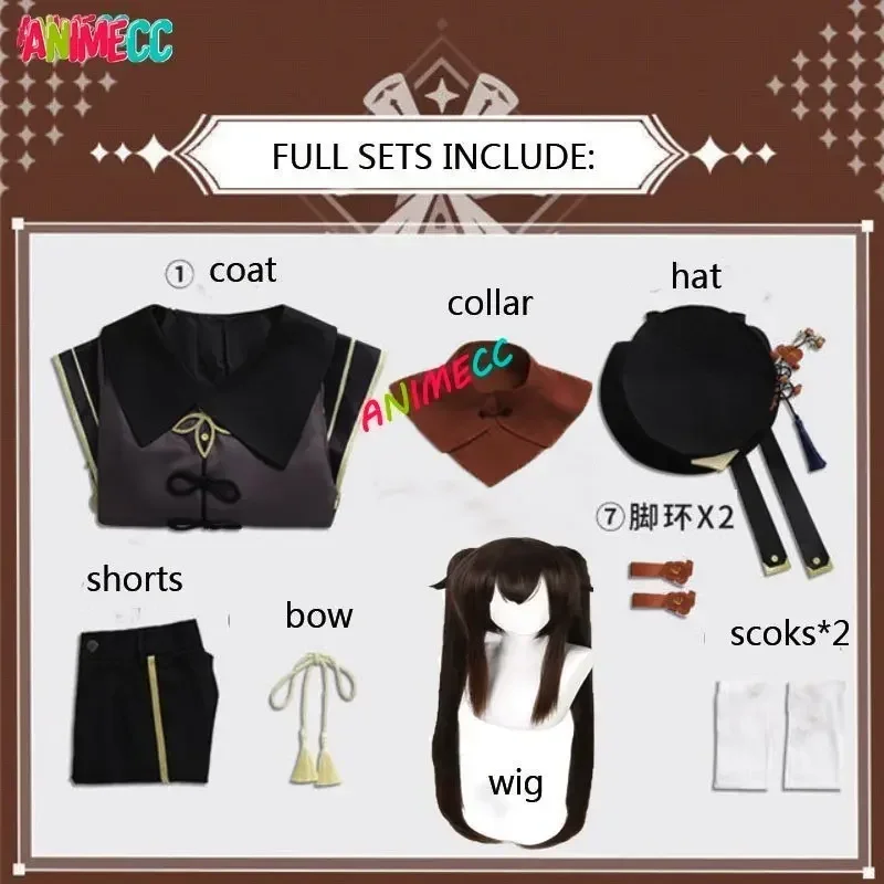 Hu Tao Ganshin Impact Cosplay Costume Wig Rings Hat Anime Game HuTao Cos Outfit Halloween Party Costume for Women Men