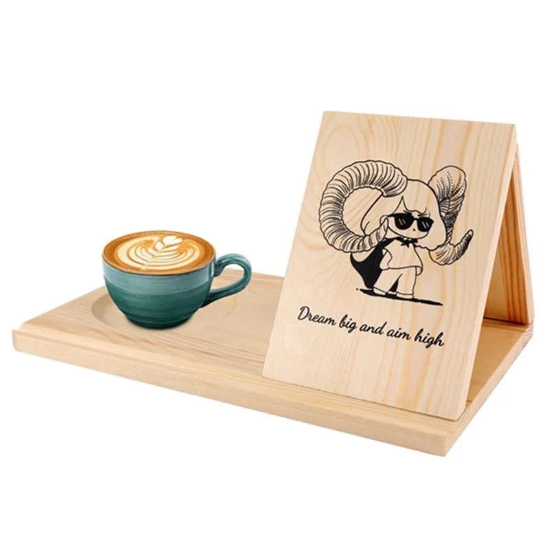 ABFM-Supporto da lettura in legno Supporto per libri triangolare rimovibile con portabicchieri Scaffale per ricette multifunzionale per ragazza cartone animato da tavolo