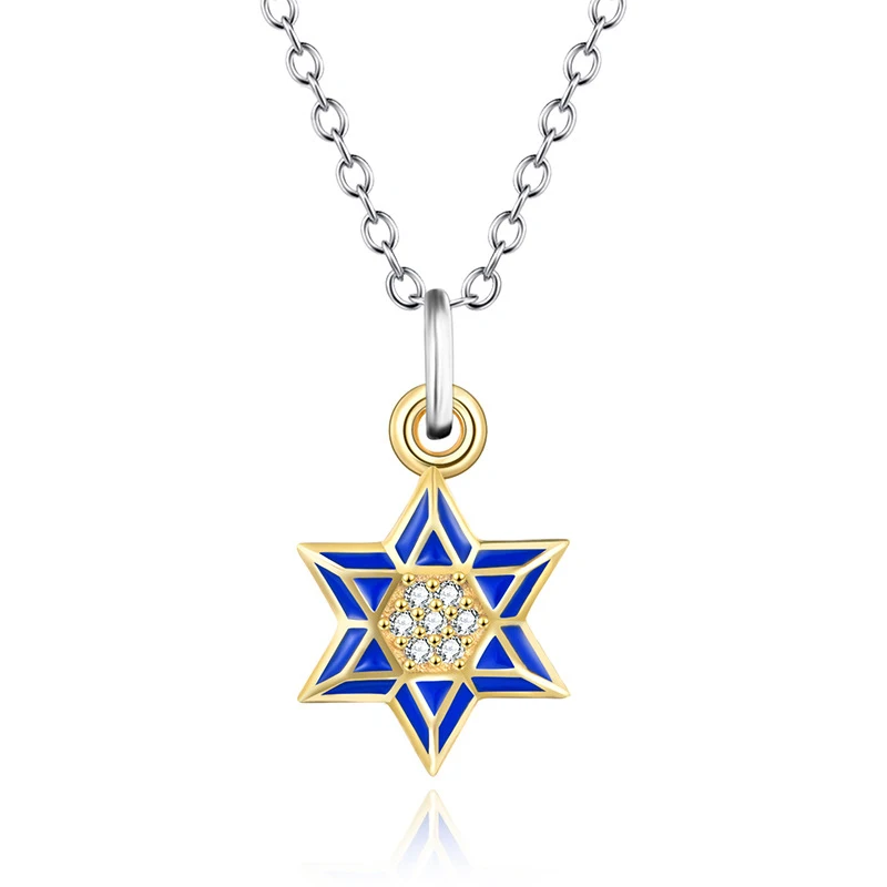 Stainless steel titanium steel Necklace Inverted Pentagram Zircon Jewish Religious Pendant Necklace for women jewelry