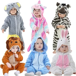 Winter Newborn Baby Boys Girls Flannel Romper Hooded Animal Unicorn Carnival Costume Jumpsuit Warm Cute Outfit Baby Boy Clothes