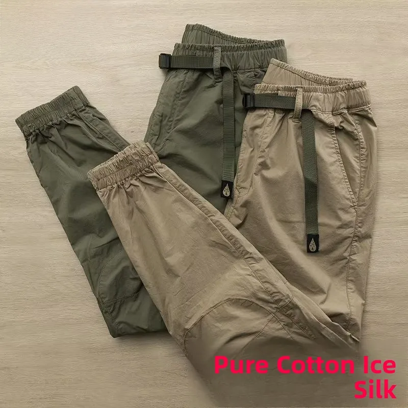

Men's Loose Fit Thin Work Trousers Elastic Waist Cargo Pants Breathable Wear Resistant Summer Casual Cotton Pants