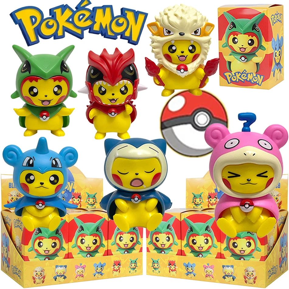 Caja Sorpresa/Figura de Anime de Pokémon con Personajes Disfrazados: Pikachu, Snorlax, Psyduck, Gengar, Juguetes de Caja Sorpresa, Adorno de Mesa