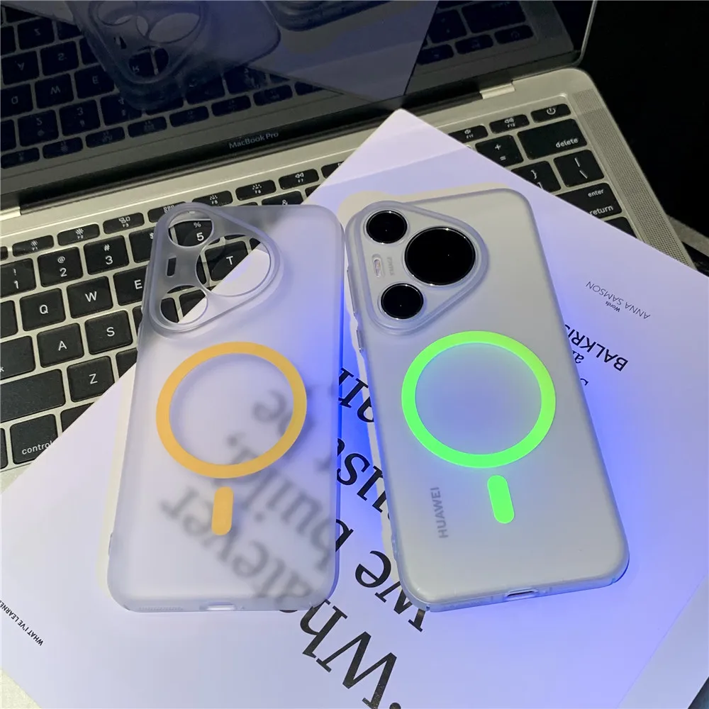 Matte Frosted Clear Luminous For Magsafe Case For Huawei Pura 70 Ultra Mate 60 Pro Plus Magnetic Wireless Charging Armor Cover