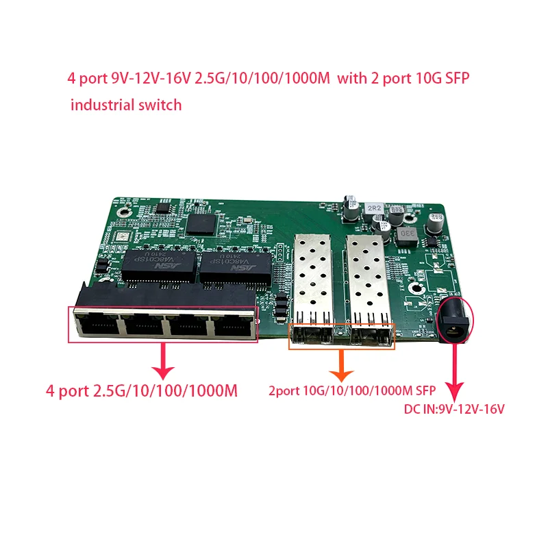 Commutateur industriel à 4 ports 10/100/1/1000/2g, avec 2 ports 10 Gigabit, technologie de commutation réseau