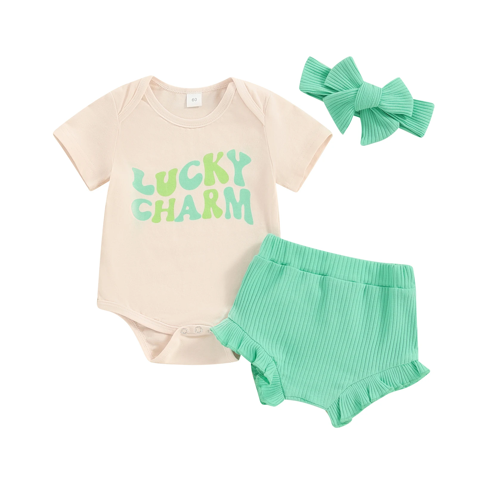 

Baby Girls Irish Day Shorts Sets Short Sleeve Letter Print Romper Tops PP Shorts Headband Sets