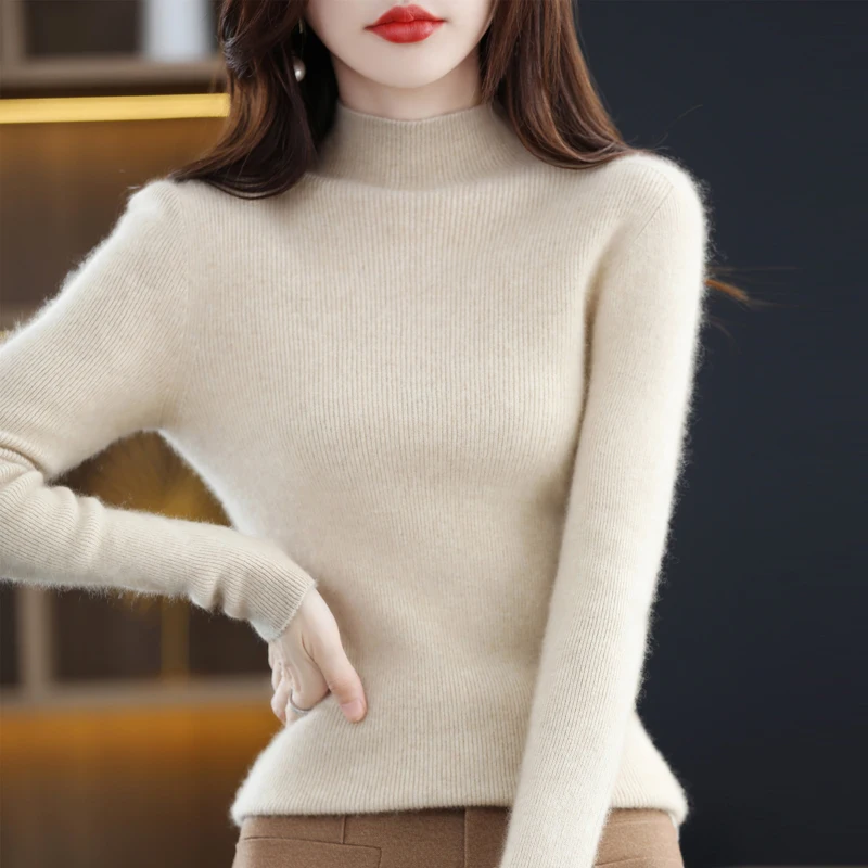 Cashmere sweter damskie dzianinowe swetry 100% Pure Merino wełna LONGMING sweter z golfem jesień ciepły sweter moda Winter Jumper