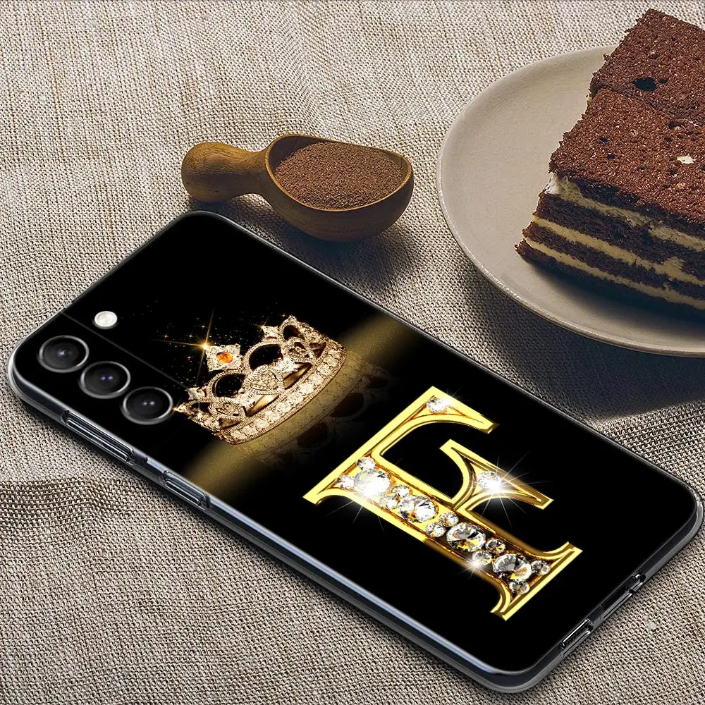 Golden Diamond Crown Initials Letter Clear Samsung S24Ultra Case For Galaxy S21 S20 FE S22 5G Ultra S24 S23 Plus Case Soft Cover