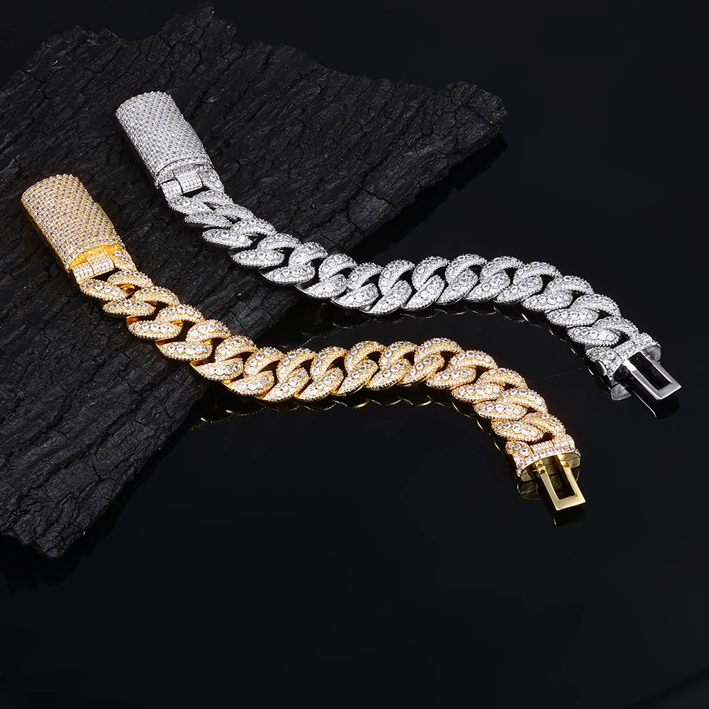 Hip Hop Style 18mm Thick Cuban Bracelet Iced Out Brass Cubic Zirconia Flip Top Buckle Design Exquisite High-end Men's Jewelry view 5