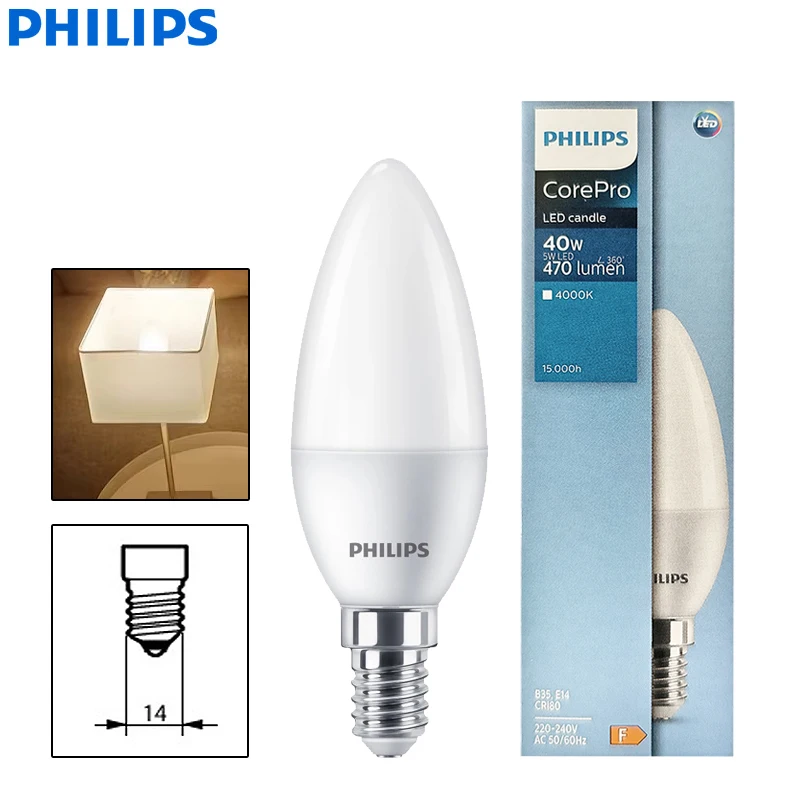 Philips CorePro LED Candle E14 B35 Bulb 5W (=40W) Frosted 4000K Natural White Comfort Light AC 220V-240V Original LED Room Lamp