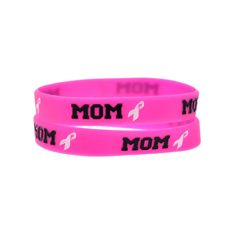 Bracelet en silicone avec ruban de sensibilisation au cancer du sein pour maman, cadeau de charité pour soutenir la maman atteinte de cancer