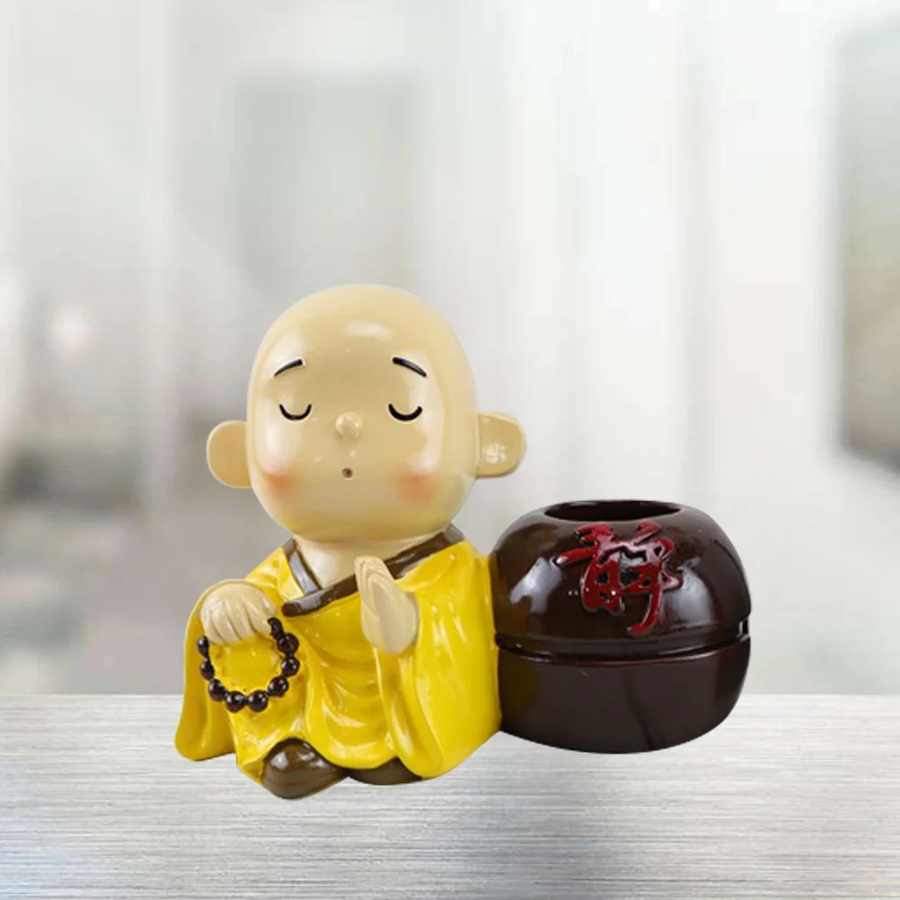

Resin Monk Pen Holder Desktop Organizer Creative Desk Ornament for Home Office Kids Room Decoration Gift
