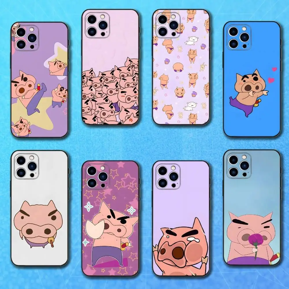 

Pig B-BURIBURIZAEMON Ctue Phone Case For iPhone 17,16,15,14,13,12,11 Plus,Pro Max,XS,X,XR,SE,Mini,8,7,Soft Silicone Black Cover