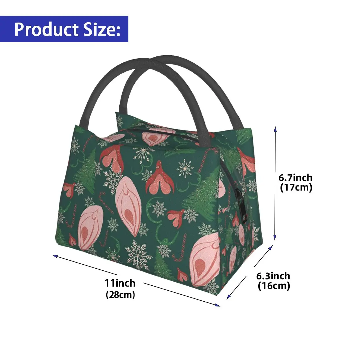 Christmas Vulva Green Insulated Lunch Bag for Women Children Leakproof Food Boxes Thermal Lunch Box Tote