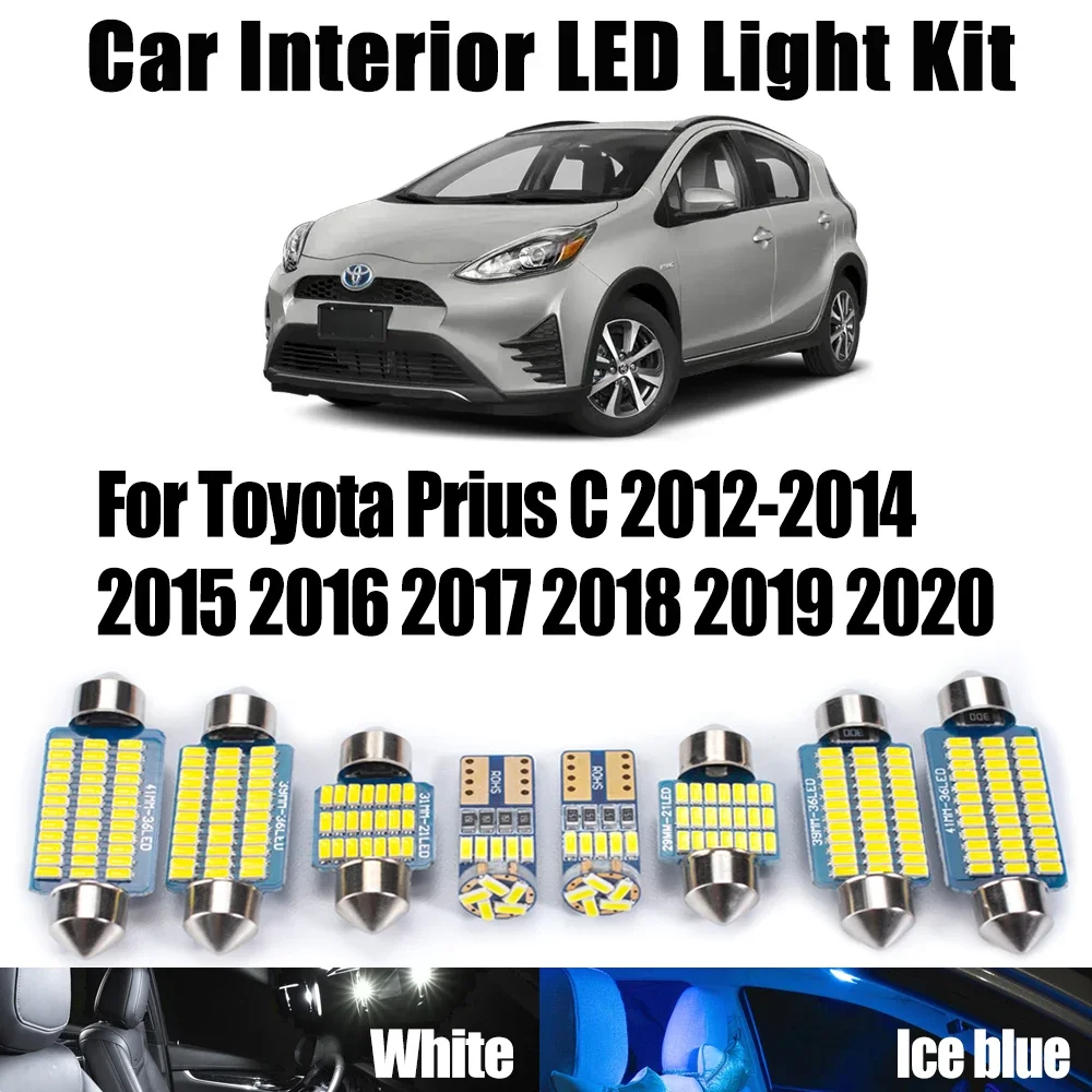 8Pcs Canbus LED Interior Map Dome Trunk Light Car Ceiling Bulbs Kit For Toyota Prius C 2012-2016 2017 2018 2019 2020 Accessories