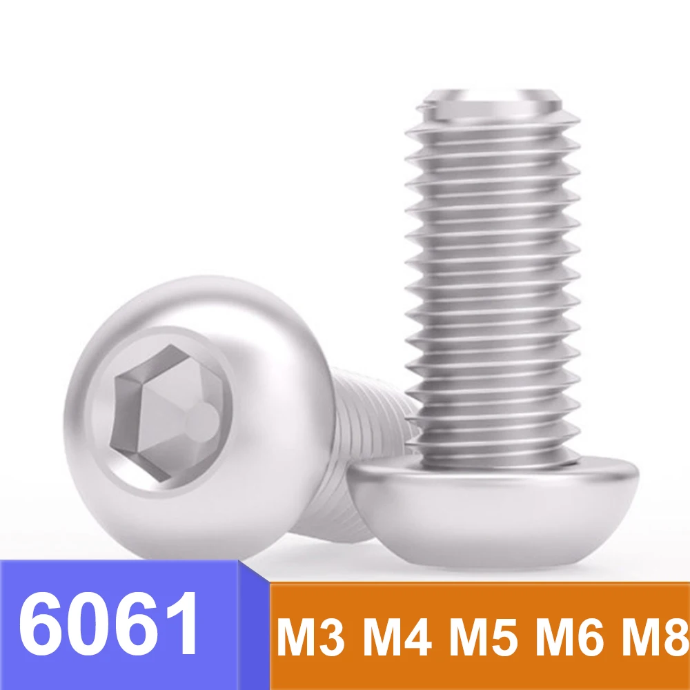 6061 Aluminum Alloy Hex Socket Button Head Screw M3 M4 M5 M6 M8 Allen Round Mushroom Head Machine Bolt Metric Fastener