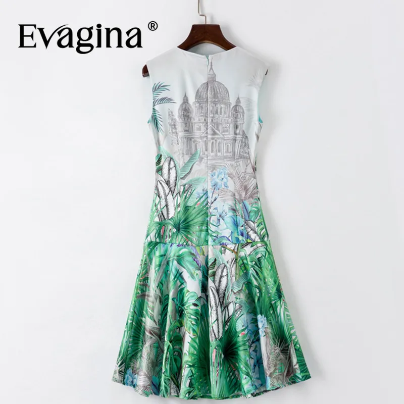 Evagina Fashion Design Summer Women's Dress Sleeveless Print Slim Holiday Green A-Line Mini S-XXL Dresses