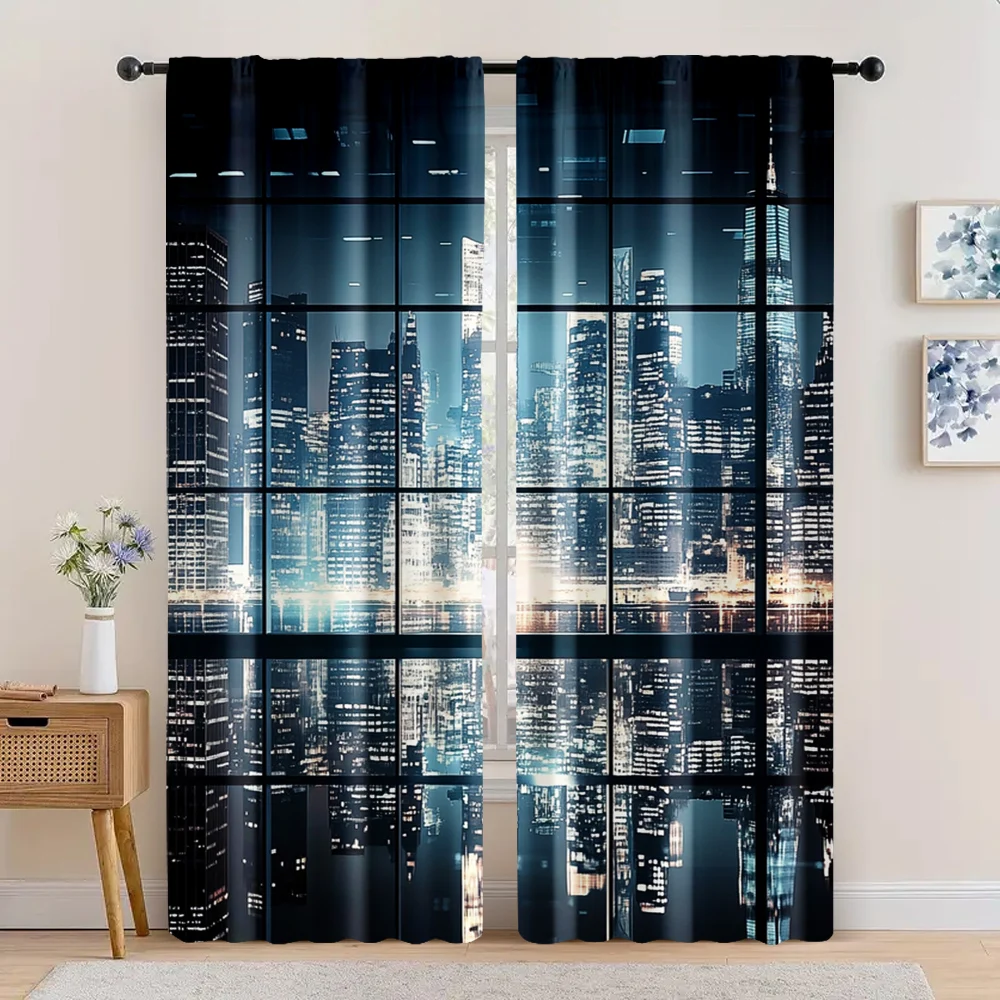 2pc, Scene Curtain New York City Landscape and Skyscraper Architecture Prints Versatile Durable Polyester,Without Electricity