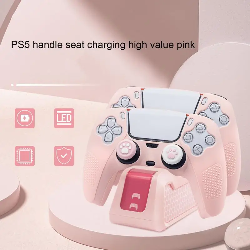 For PS5 Handle Seat Charger High Value Girl Powder Handle Bottom Seat Charger P5 Double Charging Fast Charging Seat