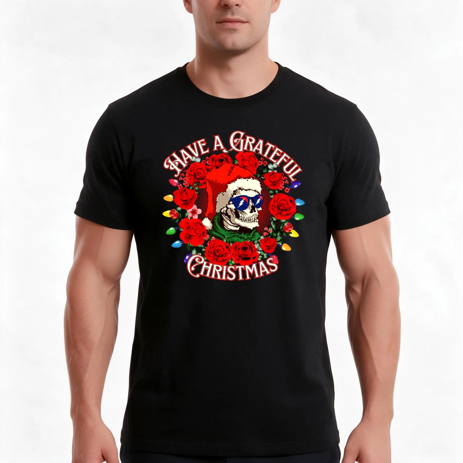 Grateful Chrtistmas Roses & Skeleton T-Shirt, Summer Casual Cotton Tee, Oversized Streetwear Tops, Vintage Graphic Print