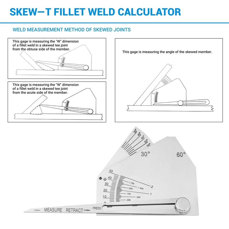 Skew-T Fillet Weld Gauge Gage Checking Angle Of Vertical Member Weld Acute-Side Obtuse Side Welding Inspection