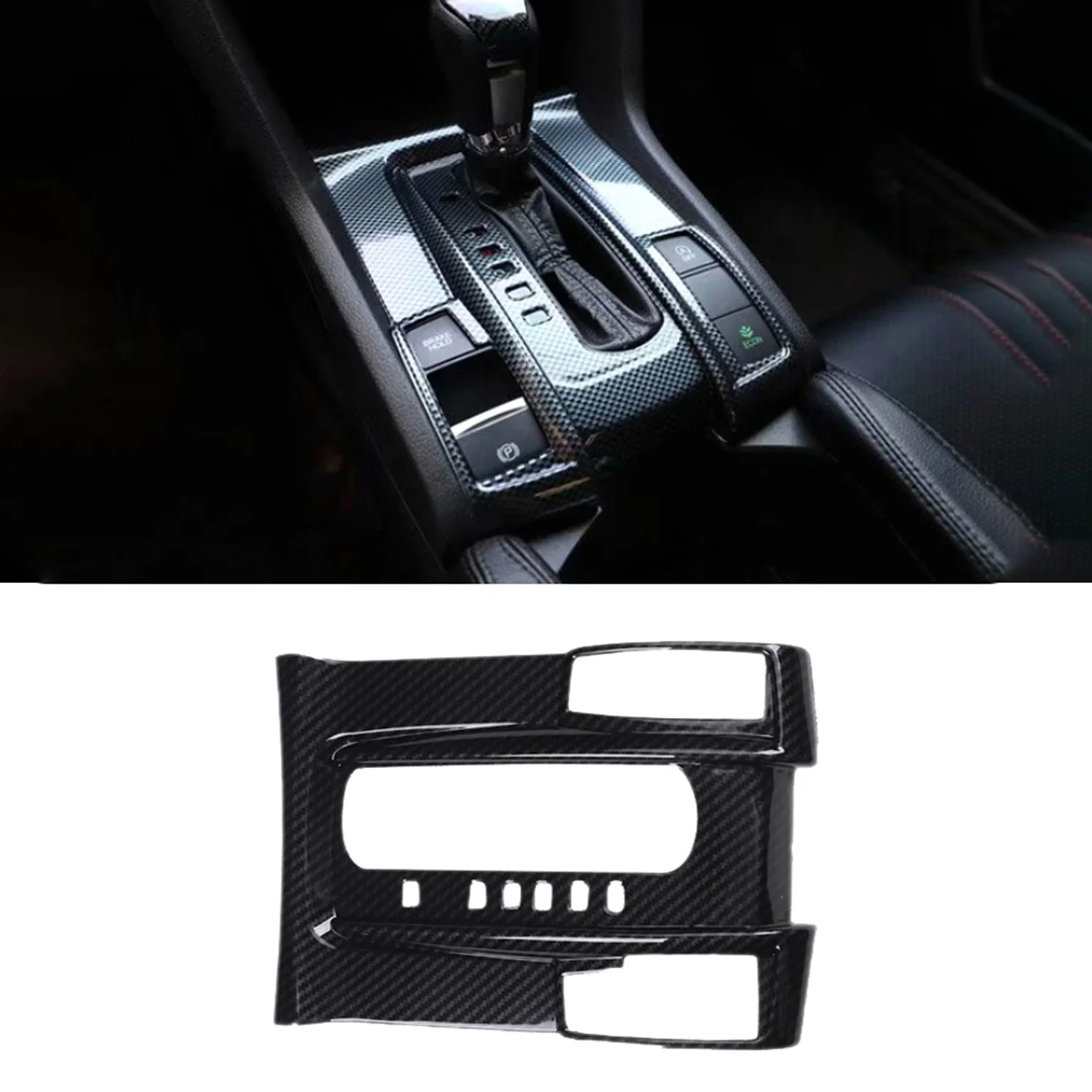 Car Gear Shift Box Panel Decoration Covers Styling Trim ABS Carbon Fiber Style for Honda Civic 10Th 2016 2017