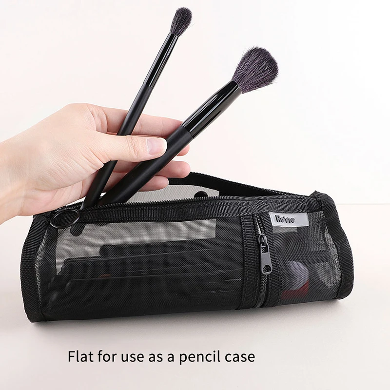 1Pc Mesh Dual-use Makeup Brushes Holder Travel Cosmetic Bag  Organizer Brushes Pens Tube Container Stand-up Pouch Cosmetic Tool