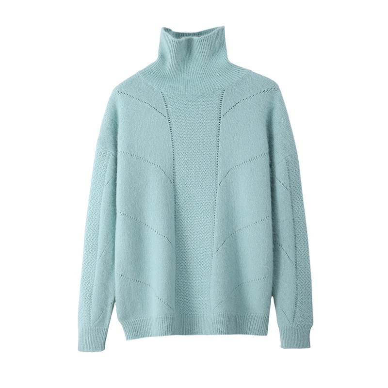 Chic 100% Mink Cashmere Fashion Turtleneck Sweater Women's Pullovers Basics Hollow Out Soft Warm Autumn Winter Long Sleeve Tops