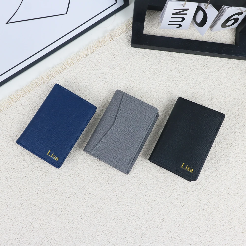 Customized Name Label Genuine Leather Card Case Parts Bag ID Card Holder Large Capacity Men's Wallet