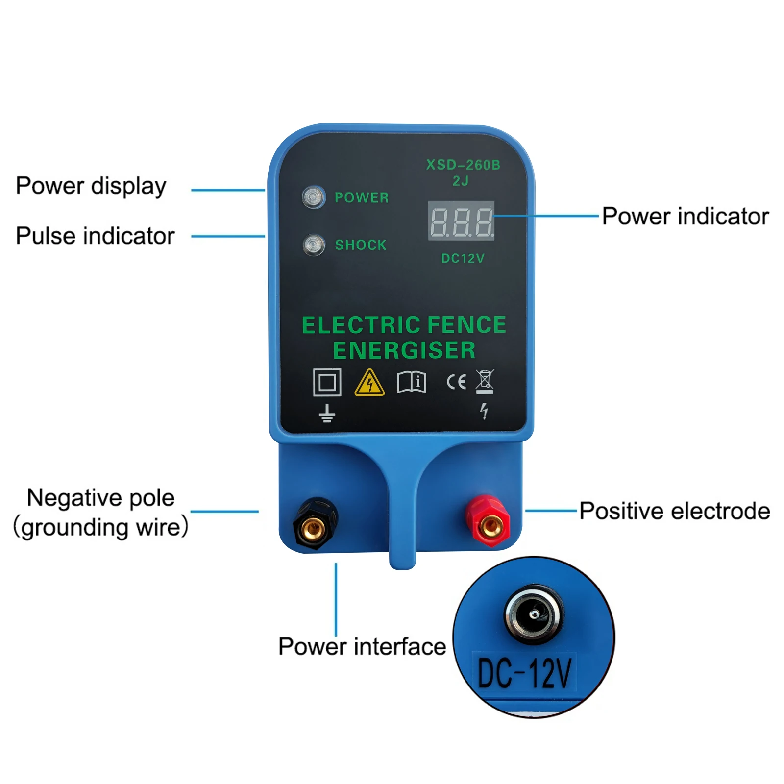 10KM Electric Fence Energizer Host for Ranch Output Controller for Sheep Cattle Horse Poultry Fence Energizer Tool