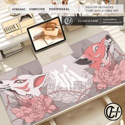 Pastel Art Mousepad Gaming Accessories Office Gamer Keyboard Cute Animal Desk Mat Non-Slip Laptop Large Custom Pink Fox Mousepad