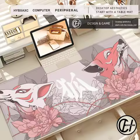 Pastel Art Mousepad Gaming Accessories Office Gamer Keyboard Cute Animal Desk Mat Non-Slip Laptop Large Custom Pink Fox Mousepad